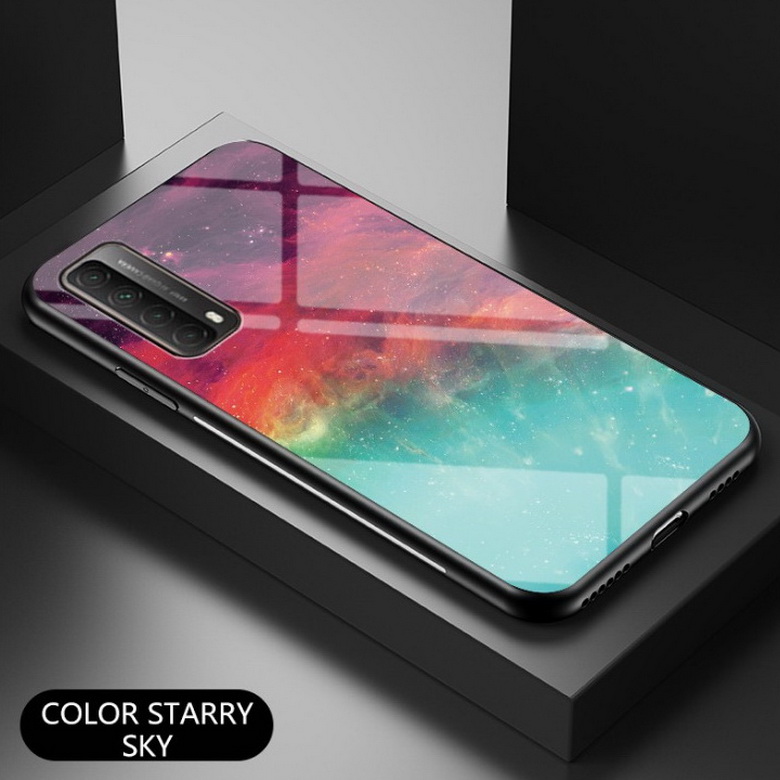 เคส Huawei Y7a #เคสฝาหลัง Gradient Color Glass + PC + TPU Hybrid Case