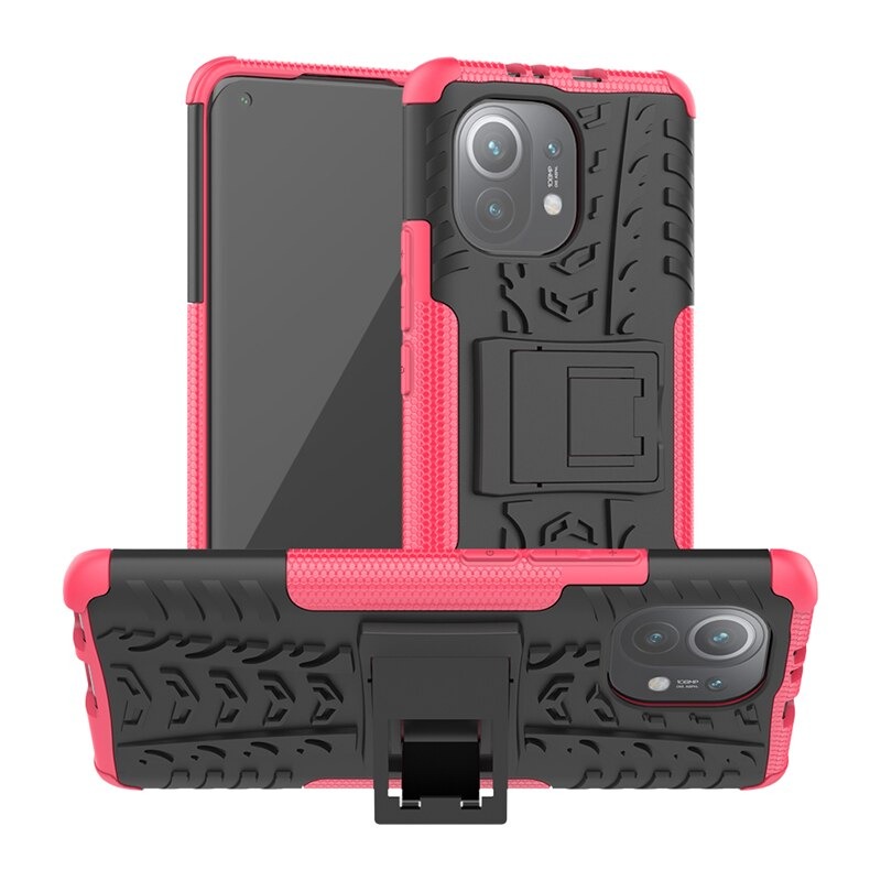 Case Xiaomi Mi 11 #เคสฝาหลังกันลื่น Cool Tyre Pattern Kickstand (PC + TPU)