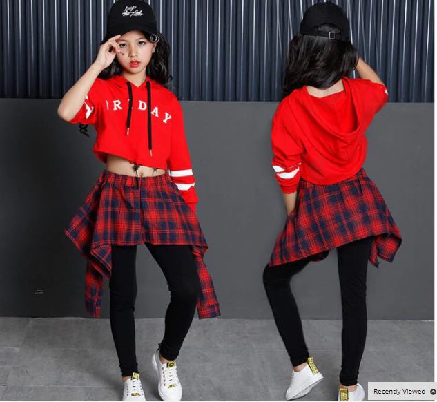 ชุดเต้นเด็กหญิง สไตล์ฮิปฮอปกระโปรงสก็อต