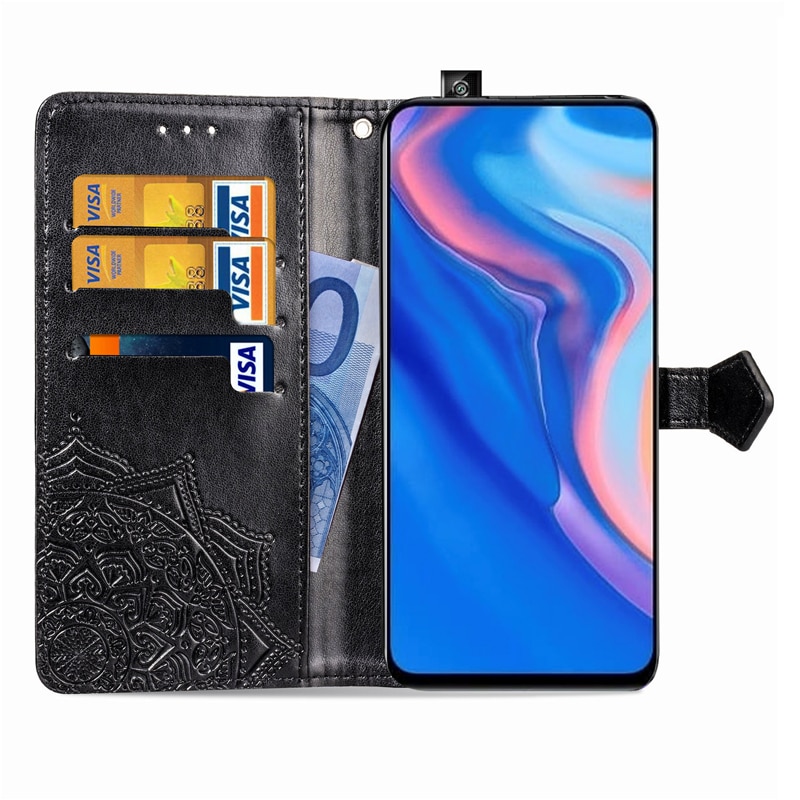 Case Huawei Y9 Prime 2019 #เคสฝาพับหนัง PU ผิวลายนูน Embossed Mandala Flower Leather Wallet