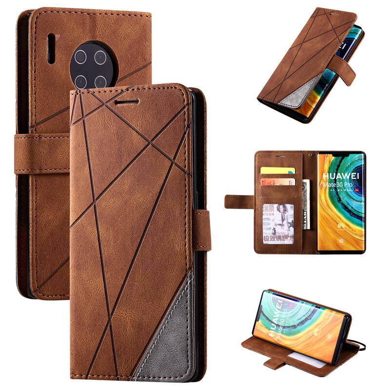 Case Huawei Mate 30 Pro #เคสฝาพับหนัง PU มีช่องเสียบบัตรอื่นๆในตัว Geometric Pattern Leather Card Holder Protective