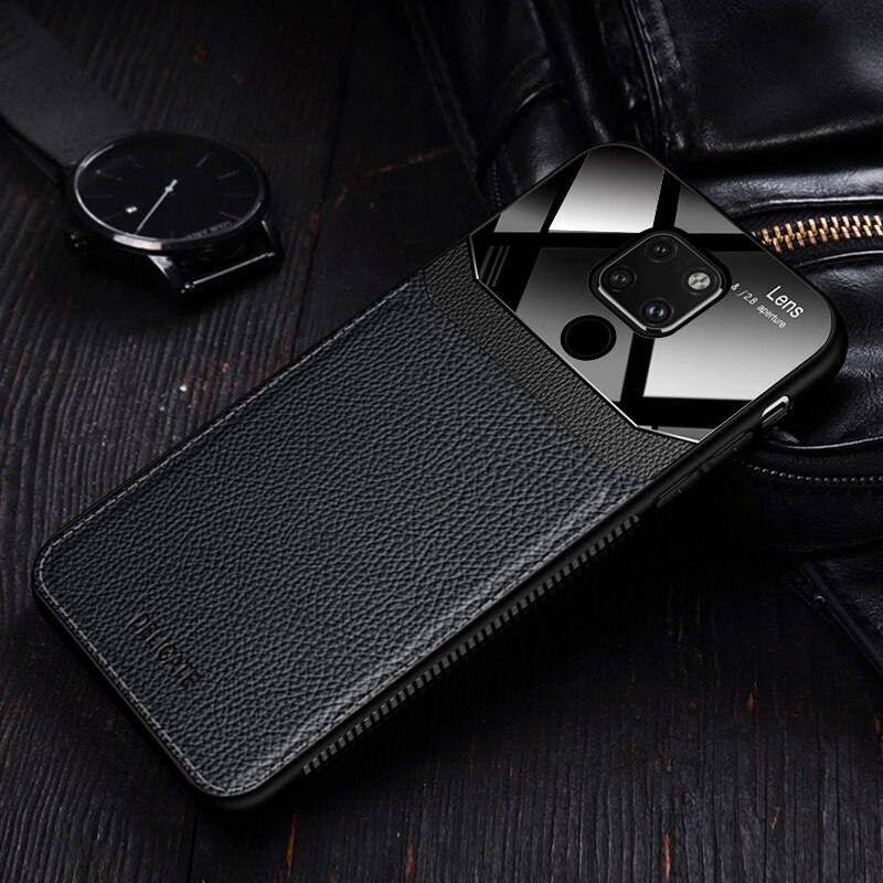Case Huawei Mate 20 #เคสฝาหลังไฮบริด PU +TPU + glass สีทูโทน Shockproof Leather Mirror Glass Silicone Phone Back Cover