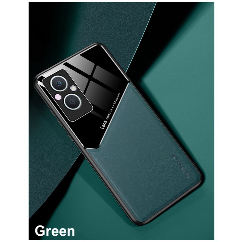 Case OPPO Reno 7z 5G #เคสฝาหลังไฮบริด PU +TPU + glass สีทูโทน Shockproof Leather Mirror Glass Silicone Phone Back Cover