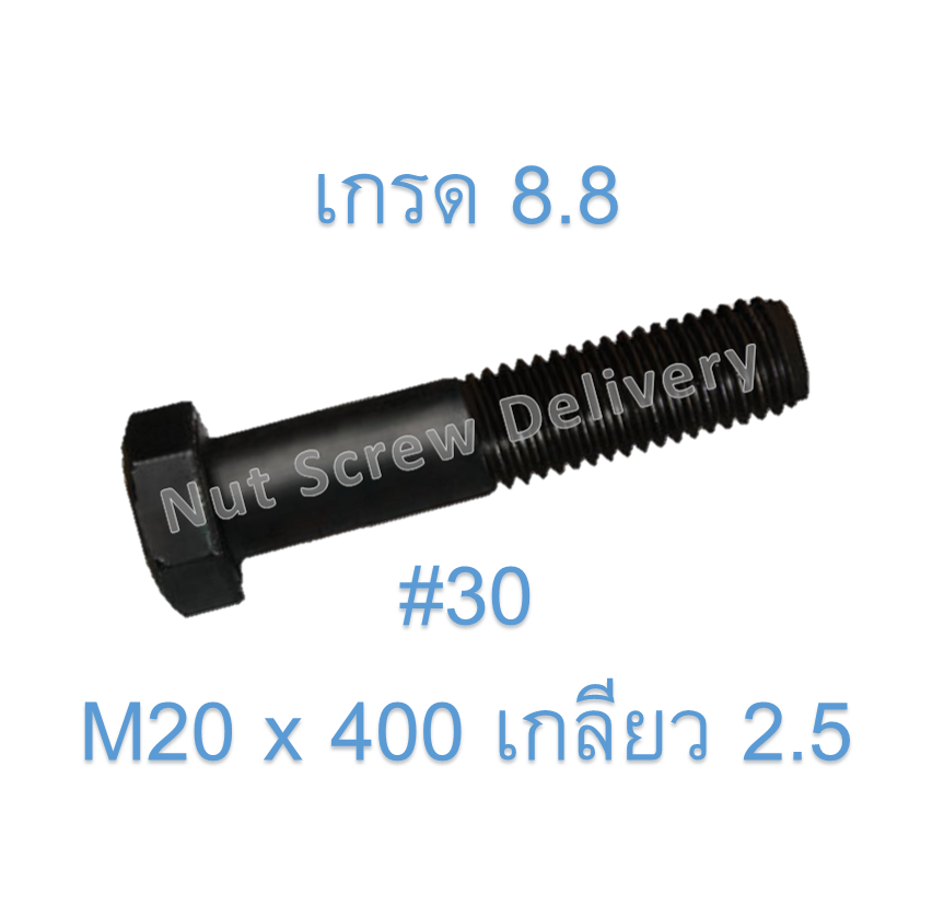สกรูหัวเหลี่ยมมิลดำ M20 x 400 (เกลียว 2.5) ขอบ #30 เกรด 8.8