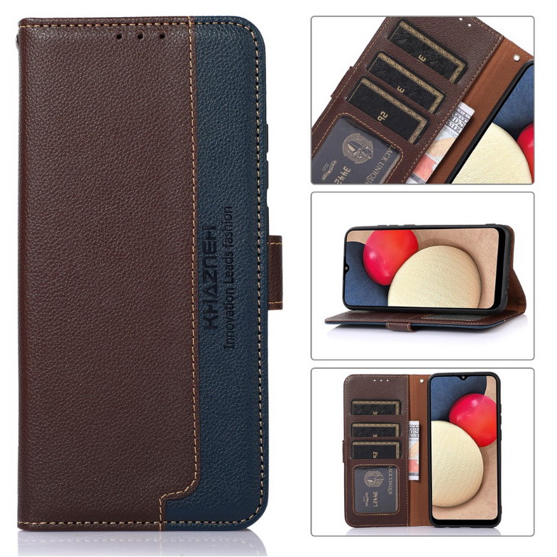 เคส Redmi Note 10S #เคสฝาพับหนัง PU สไตล์กระเป๋าสตางค์สีทูโทนพร้อมช่องใส่การ์ด Luxury Flip Stand Card Phone Leather Wallet Cover Casing