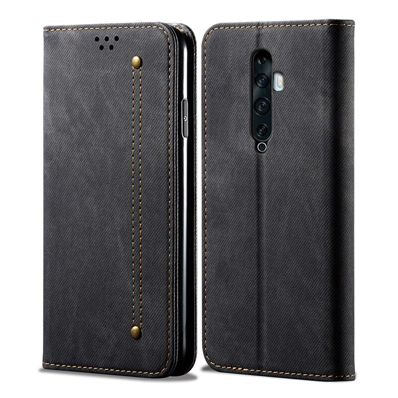 Case OPPO Reno 2F #เคสฝาพับสไตล์ย้อนยุคผิวผ้ายีนส์แบบกระเป๋าสตางค์