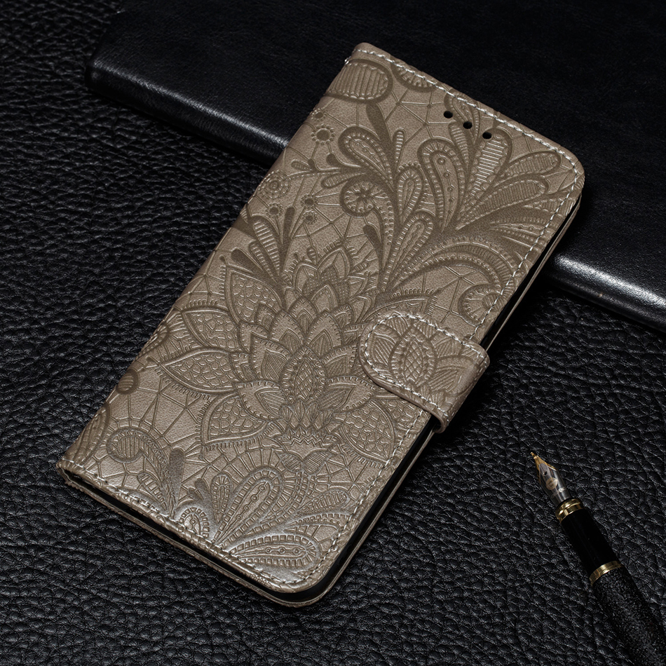 เคส Huawei Y7p #เคสฝาพับแบบกระเป๋าสตางค์หนัง PU พิมพ์ลายดอกไม้ลูกไม้ Imprint Lace Flower