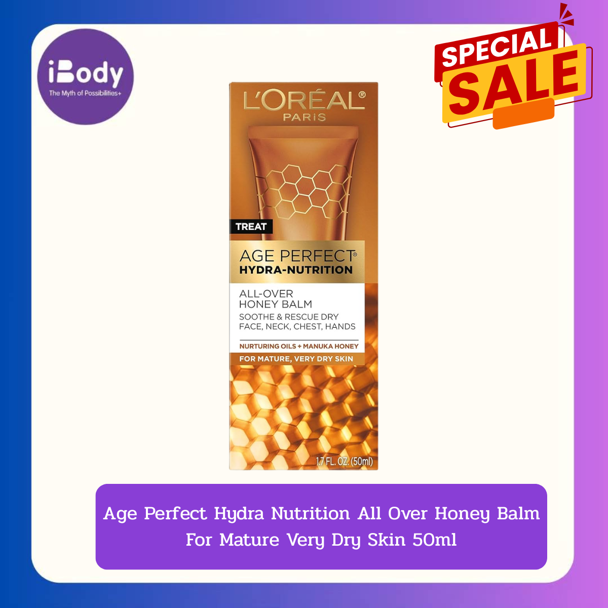 (L'Oreal®) Age Perfect Hydra-Nutrition All-Over Honey Balm For Mature, Very Dry Skin 50 ml ลอรีอัล ปารีส บาล์ม บำรุงผิว