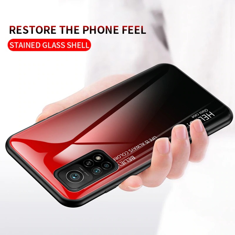 เคส Xiaomi Mi 10T Pro #เคสฝาหลัง Gradient Color Glass + PC + TPU Hybrid Case