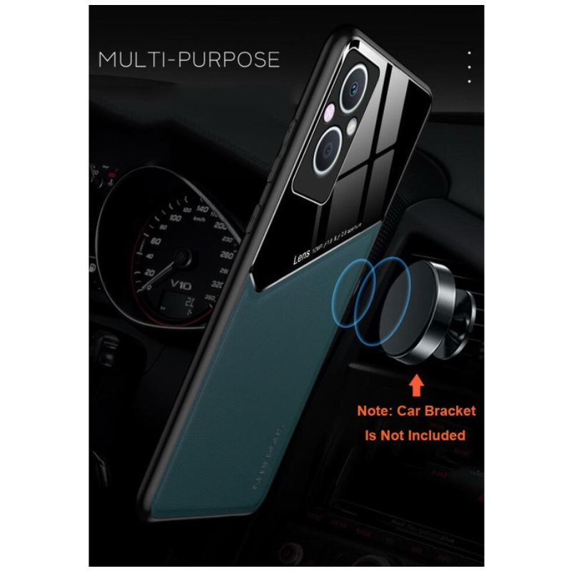 Case OPPO Reno 7z 5G #เคสฝาหลังไฮบริด PU +TPU + glass สีทูโทน Shockproof Leather Mirror Glass Silicone Phone Back Cover