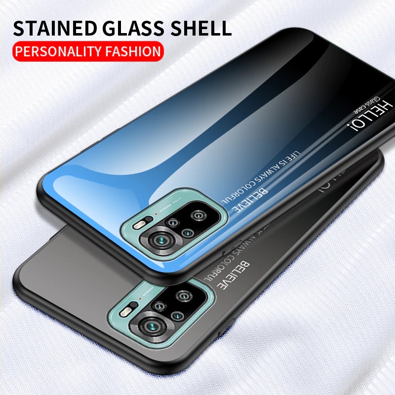 เคส Redmi Note 10S #เคสฝาหลัง Gradient Color Glass + PC + TPU Hybrid Case