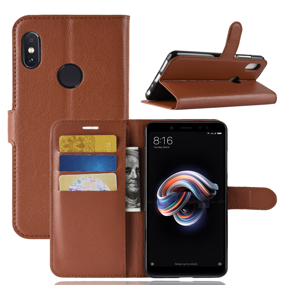 เคส Xiaomi Redmi Note 5 #เคสฝาพับสไตล์กระเป๋าสตางค์หนัง PU ผิวลิ้นจี่สีสันสวยงามทันสมัย