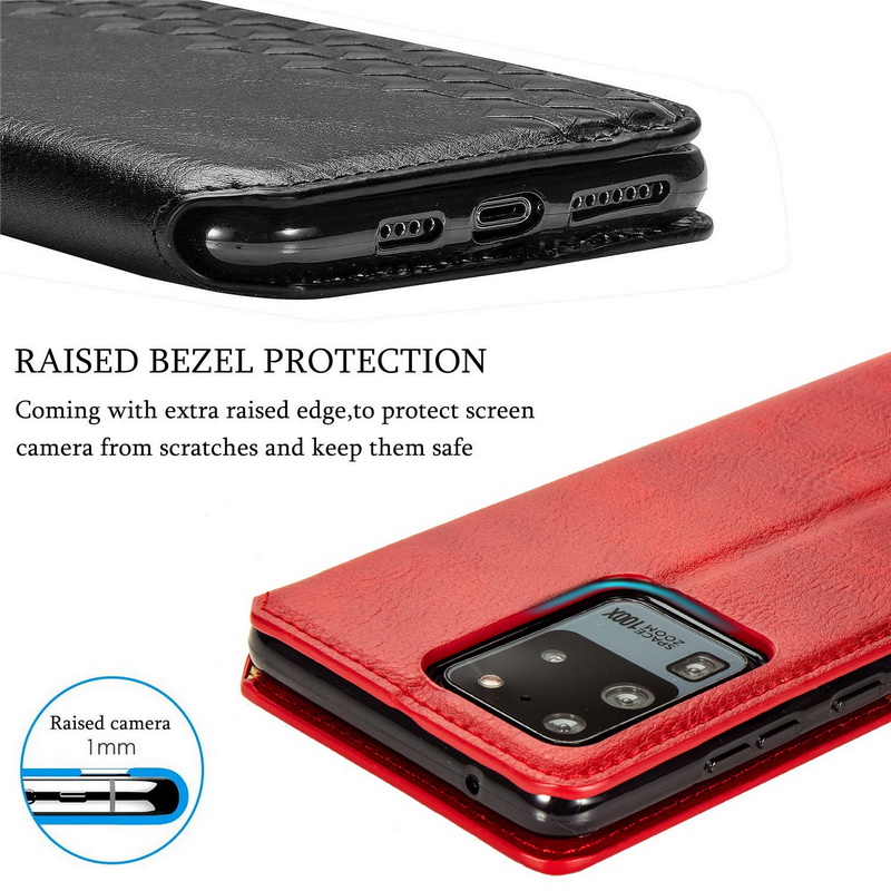 เคส Samsung Galaxy S20 Ultra / S20 Ultra 5G #เคสฝาพับแบบกระเป๋าสตางค์ Magnetic Flip Wallet Bracket Leather Lattice TPU Phone Case