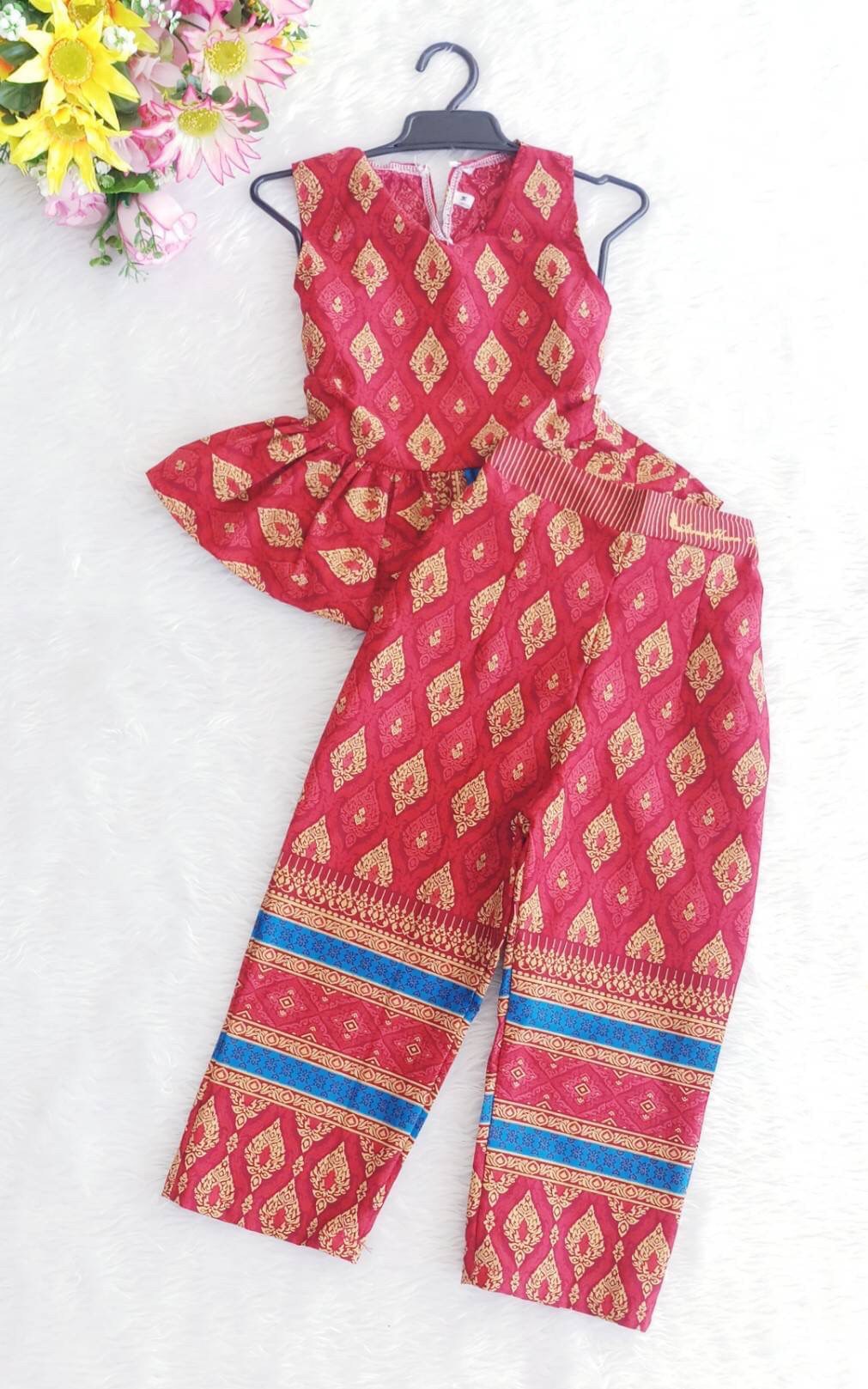 ชุดไทยเด็กหญิง setผ้าไทยพิมพ์ทอง