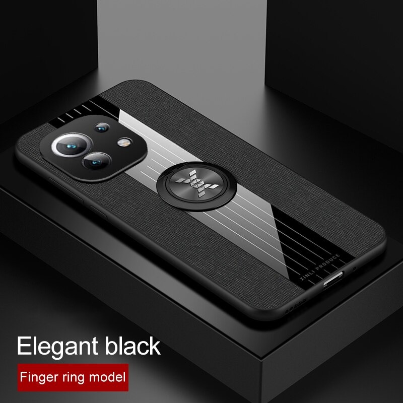 เคส Xiaomi 11 Lite 5G NE #เคสฝาหลังเคลือบผ้าเนื้อมีแหวนสวมนิ้ว TPU ไฮบริด+อะคริลิ + แหวนโลหะ