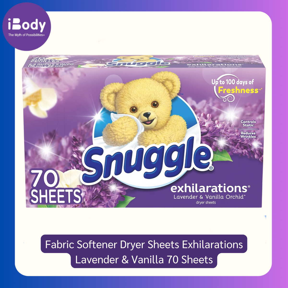Snuggle® Fabric Softener Dryer Sheets Exhilarations Lavender & Vanilla 70 Sheets แผ่นอบผ้า