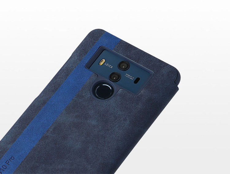เคส Huawei Mate 10 Pro #เคสฝาพับมีช่องวิวด้านข้างแนวยาวหนัง PU ผิวหนังม้าแบบคลาสสิกตัดด้วยแถบสีดูดีมีสไตล์ คุณภาพดี