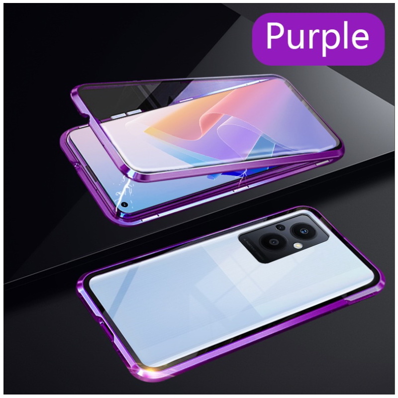 เคส OPPO Reno 7z 5G #เคสฝาครอบกระจกขอบโลหะดูดซับแม่เหล็ก Fully Protection Magnetic Adsorption Glass Metal Phone Protective