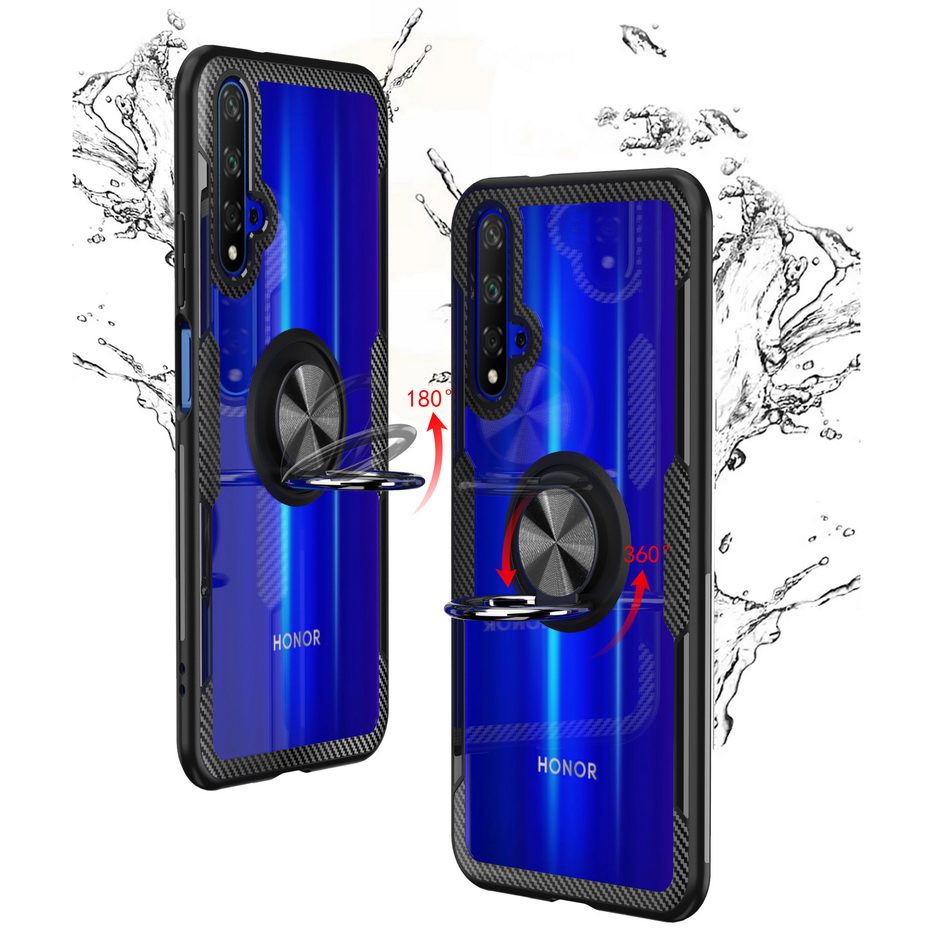 Case Huawei Nova 5T #เคสฝาหลังใสขอบทึบมีแหวนสวมนิ้วโลหะ TPU + PC