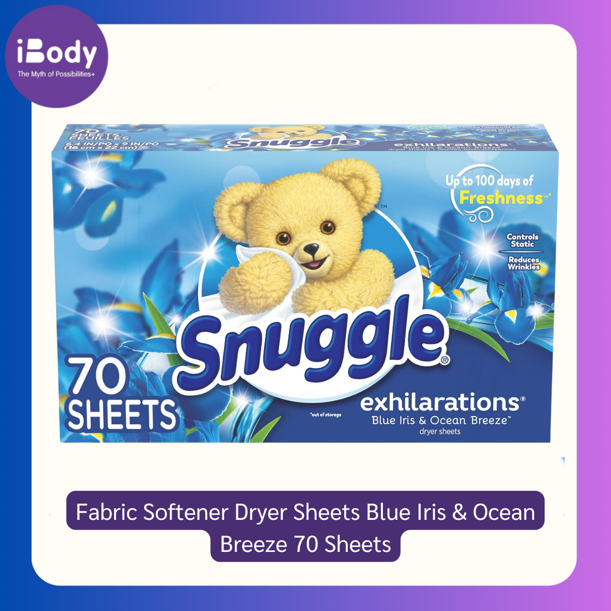Snuggle® Fabric Softener Dryer Sheets Blue Iris & Ocean Breeze 70 Sheets กลิ่นบลูไอริส & โอเชียนบีช