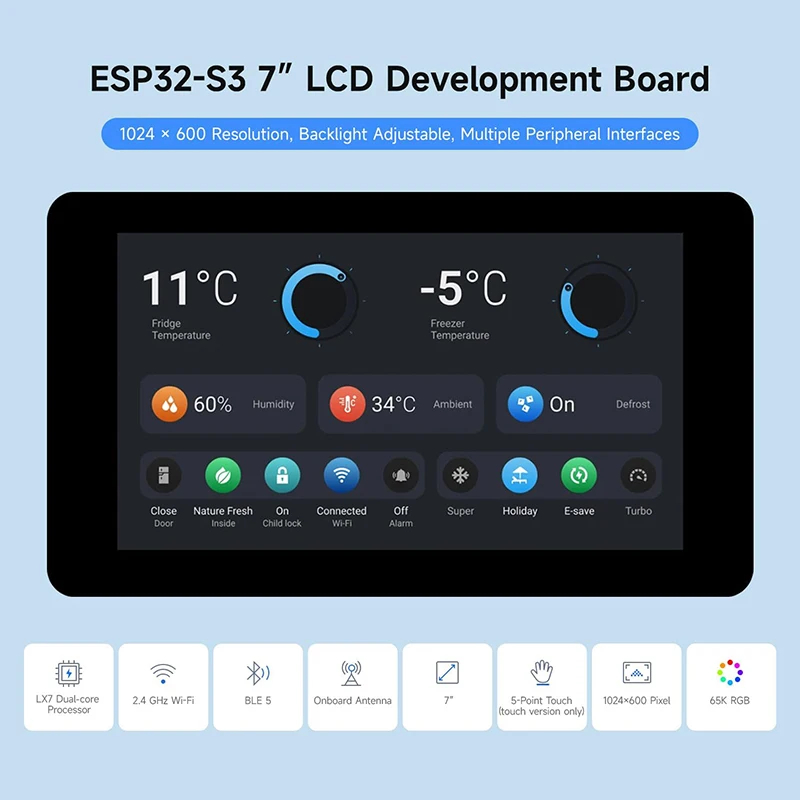 Waveshare ESP32-S3 7.0 นิ้ว 1024x600 LCD Development Board ESP32 จอแสดงผลหน้าจอสัมผัส LVGL GUI สําหรับ Arduino