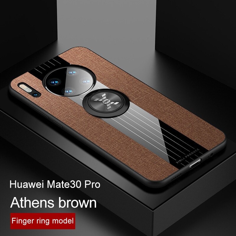 Case Huawei Mate 30 Pro #เคสฝาหลังเคลือบผ้าเนื้อมีแหวนสวมนิ้ว TPU ไฮบริด+อะคริลิ + แหวนโลหะ