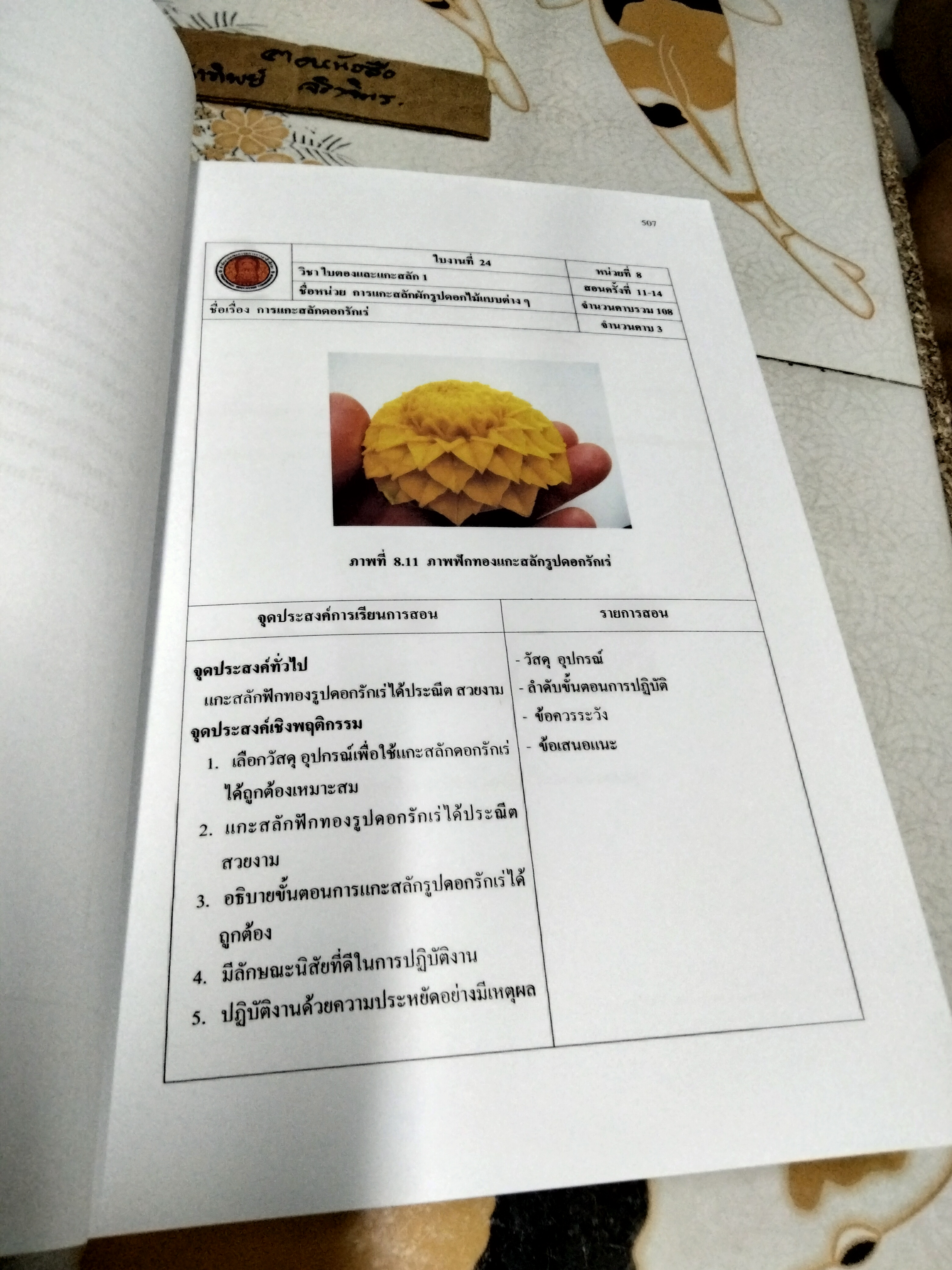 เอกสารประกอบการเรียนการสอน วิชา ใบตองและแกะสลัก 1 (เล่ม 1- 2) โดย นายวิเชียร ธรรมเภรี /ครูชำนาญการ สาขาวิชาคหกรรมศาสตร์ วิทยาลัยอาชีวศึกษาอุดรธานี