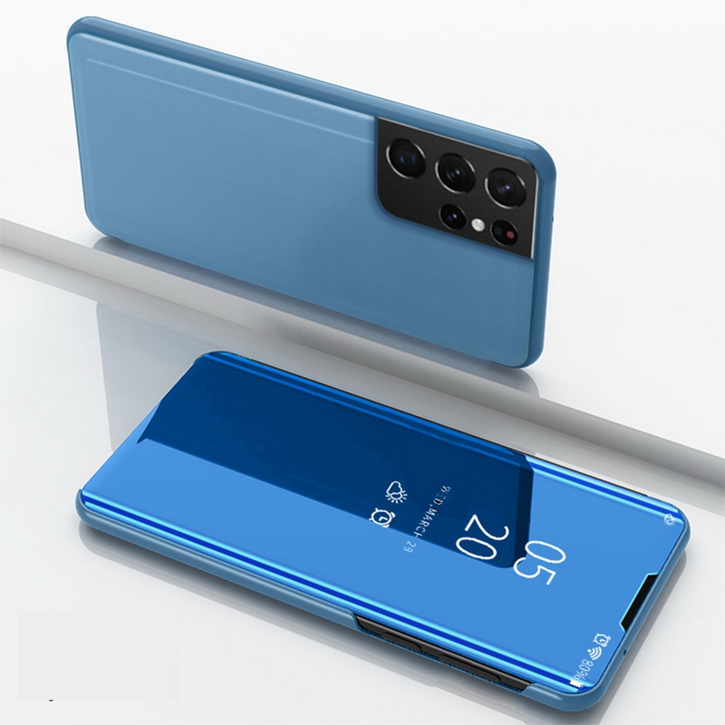 Case Samsung Galaxy S21 Ultra #เคสฝาพับปกโปร่งแสงผิวเงา Electroplating Mirror Surface Window View