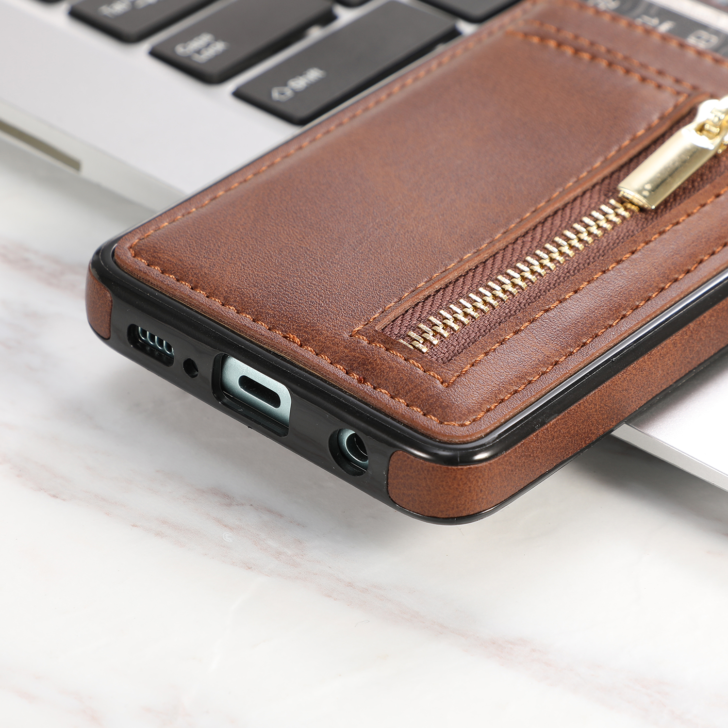 Case Samsung Galaxy S10 #เคสฝาหลังมีช่องใส่บัตรและช่องซิปหนัง PU + เคส TPU