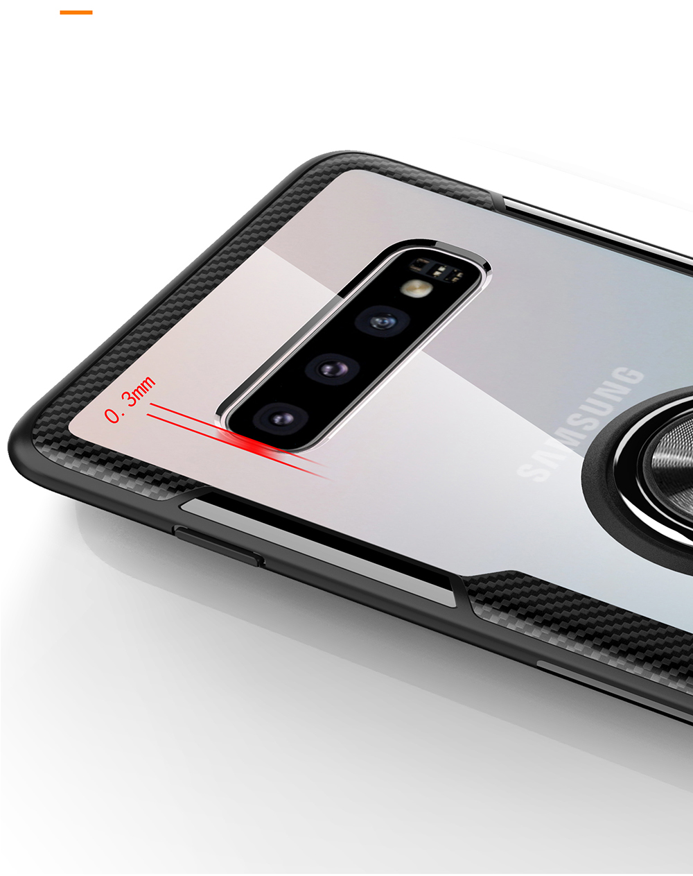 Case Samsung Galaxy S10+ #เคสฝาหลังมีแหวนสวมนิ้ว Finger Ring Kickstand Acrylic Tempered Glass + TPU