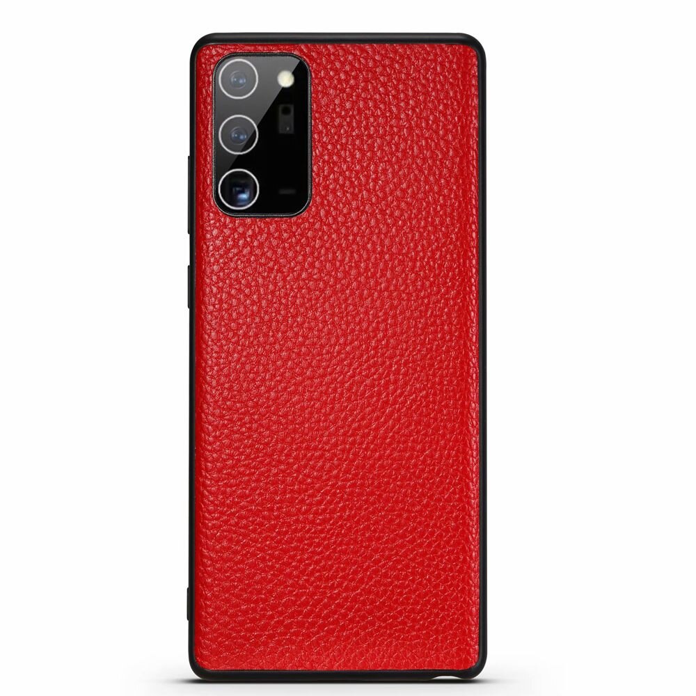 Case Samsung Galaxy Note 20 Ultra / Note 20 Ultra 5G #เคสฝาหลังเคลือบหนังลายผิวลิ้นจี่ Fashion Luxury Lychee pattern Genuine Leather Back Cases Business Phone Casing Matte