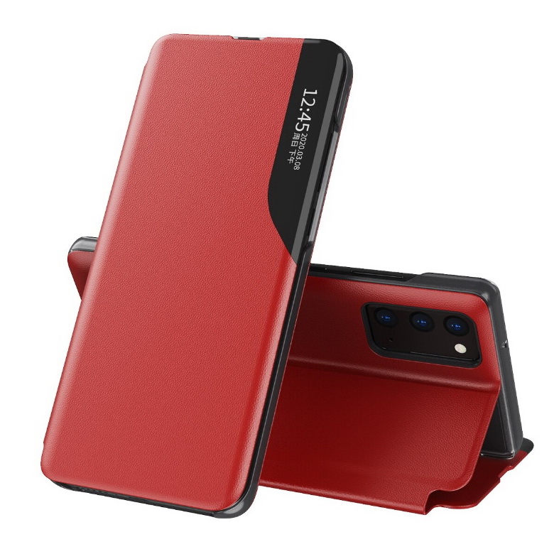 เคส Samsung Galaxy Note 10+ #เคสฝาพับเคลือบผิวหนัง PU มีช่องวิวด้านข้างพับวางตั้งได้ Smart Flip kickstand leather Cover