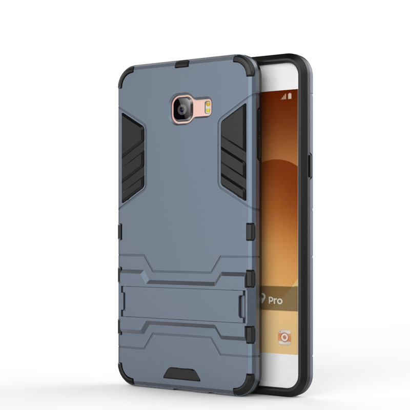 Case Samsung Galaxy C9 Pro #เคสฝาหลังกันกระแทก Hybrid TPU+PC มีขาตั้งในตัว