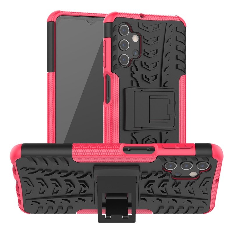 เคส Samsung Galaxy A32 5G #เคสฝาหลังกันลื่น Cool Tyre Pattern Kickstand (PC + TPU)