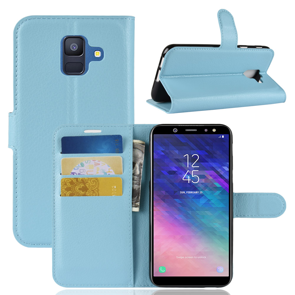 Case Samsung Galaxy A6 (2018) #เคสฝาพับสไตล์กระเป๋าสตางค์หนัง PU ผิวลิ้นจี่สีสันสวยงาม