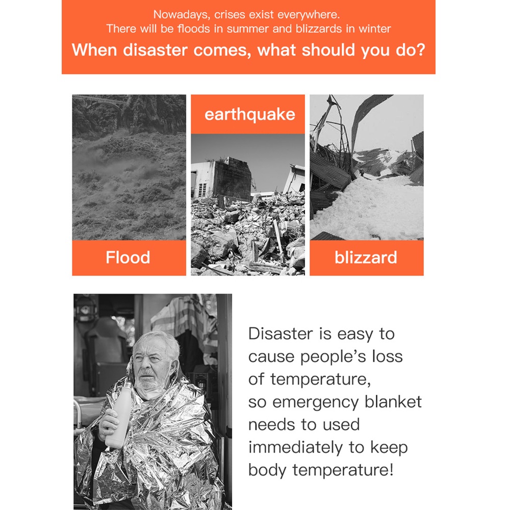 ผ้าห่มฉุกเฉิน Emergency Blanket อุปกรณ์ช่วยชีวิตและเพิ่มความอบอุ่นให้ร่างกาย (J1)