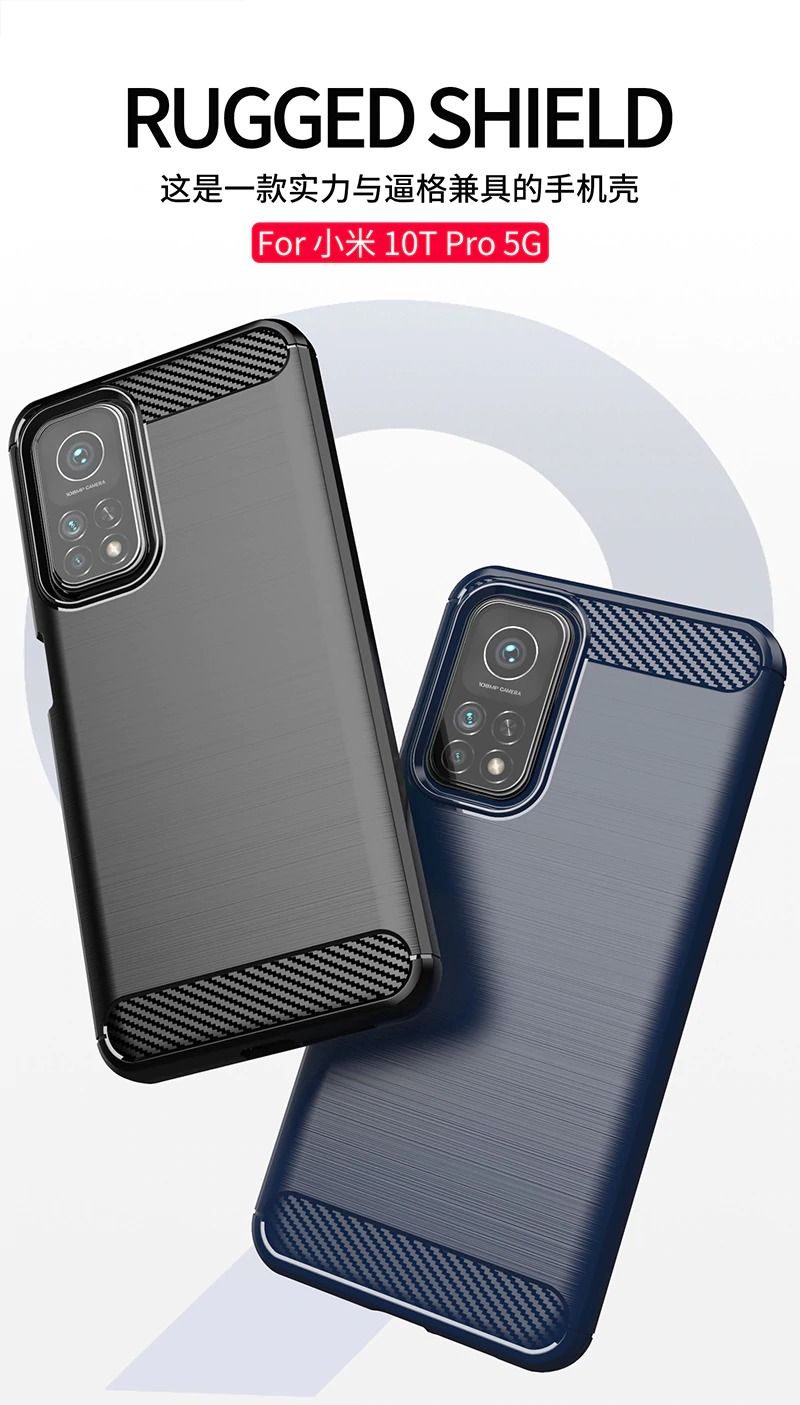 Case Xiaomi Mi 10T Pro#เคสฝาหลังตกแต่งคาร์บอนไฟเบอร์ ผิวขัดแปรง Brushered TPU Back Case