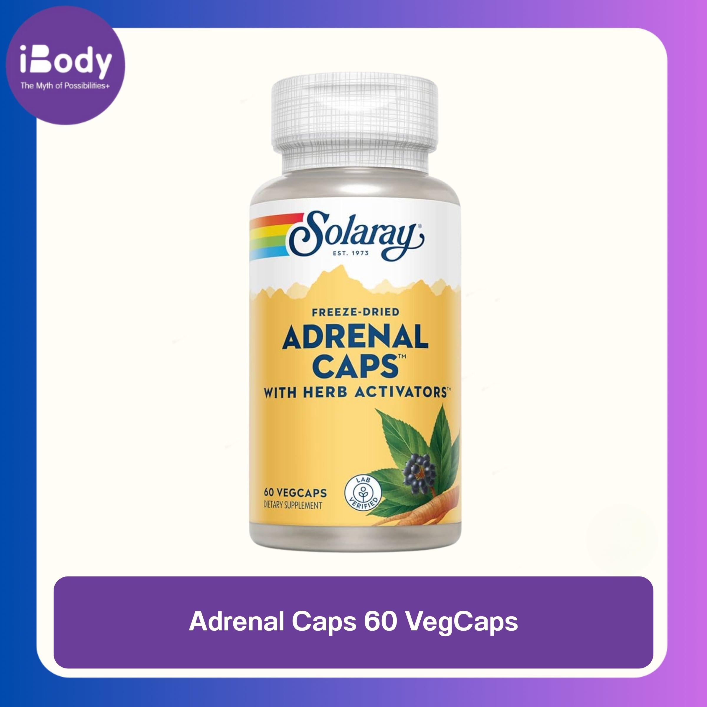 Solaray® Adrenal Caps 60 VegCaps ผลิตภัณฑ์เสริมอาหาร อะดรีนัล