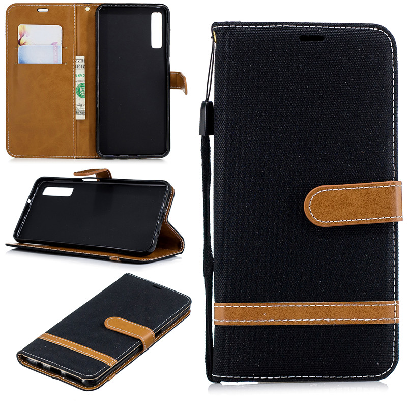Case Samsung Galaxy A7 (2018) #เคสฝาพับหนัง PU พร้อมสายคล้องมือ สีสันสดใส