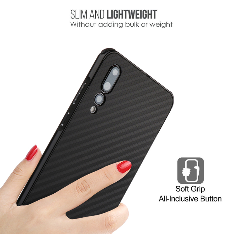 เคส Huawei P20 Pro #เคสฝาหลังกรอบโลหะ Electroplated + ฝาหลังพลาสติกผิวคาร์บอนไฟเบอร์