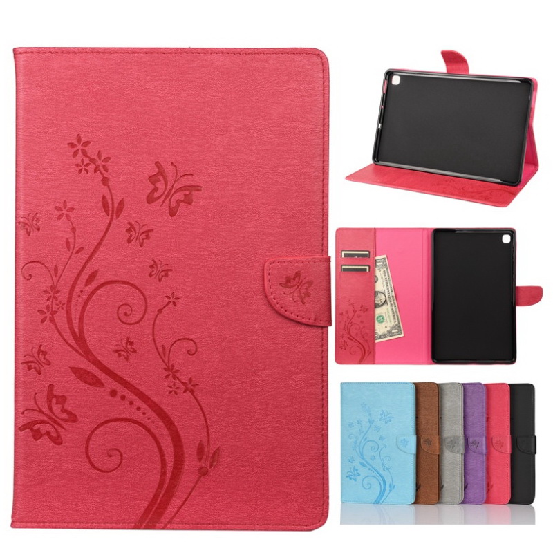 เคส Samsung Galaxy Tab A7 Lite 8.7" (T220,T225) #เคสฝาพับแบบกระเป๋าสตางค์ลายผีเสื้อลายดอกไม้