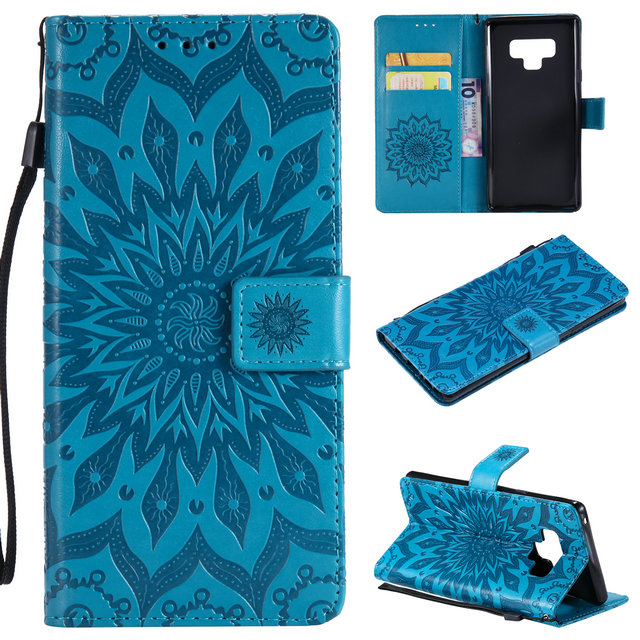 เคส Samsung Galaxy Note 9 #เคสฝาพับพิมพ์ลาย Imprint Sunflower PU Leather