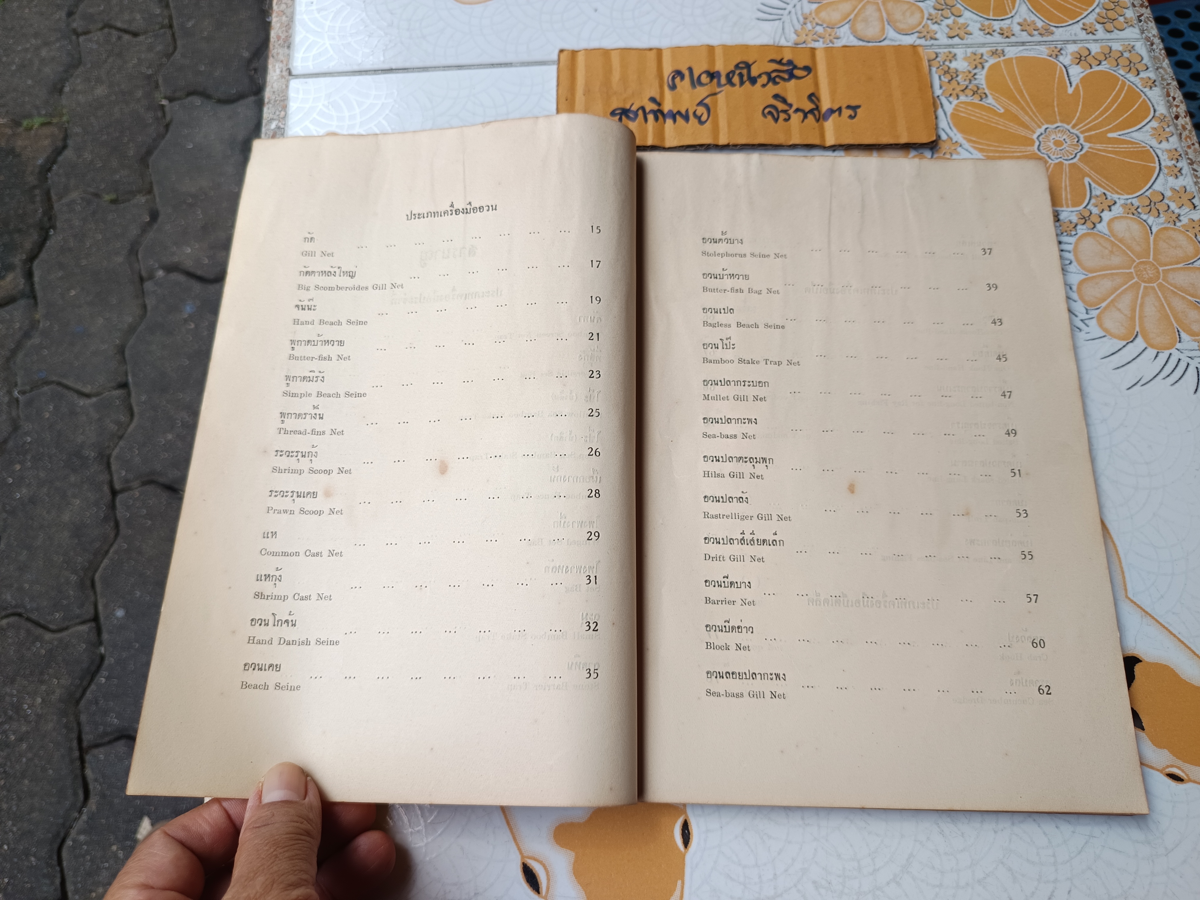 ภาพเครื่องมือจับสัตว์น้ำ ประเภทน้ำเค็ม ฝั่งมหาสมุทรอินเดีย โดย สนั่น ร่วมรักษ์ และสว่าง เจริญผล กรมการประมง จัดพิมพ์ปีพ.ศ 2494 (หนังสือมีตำหนิ)