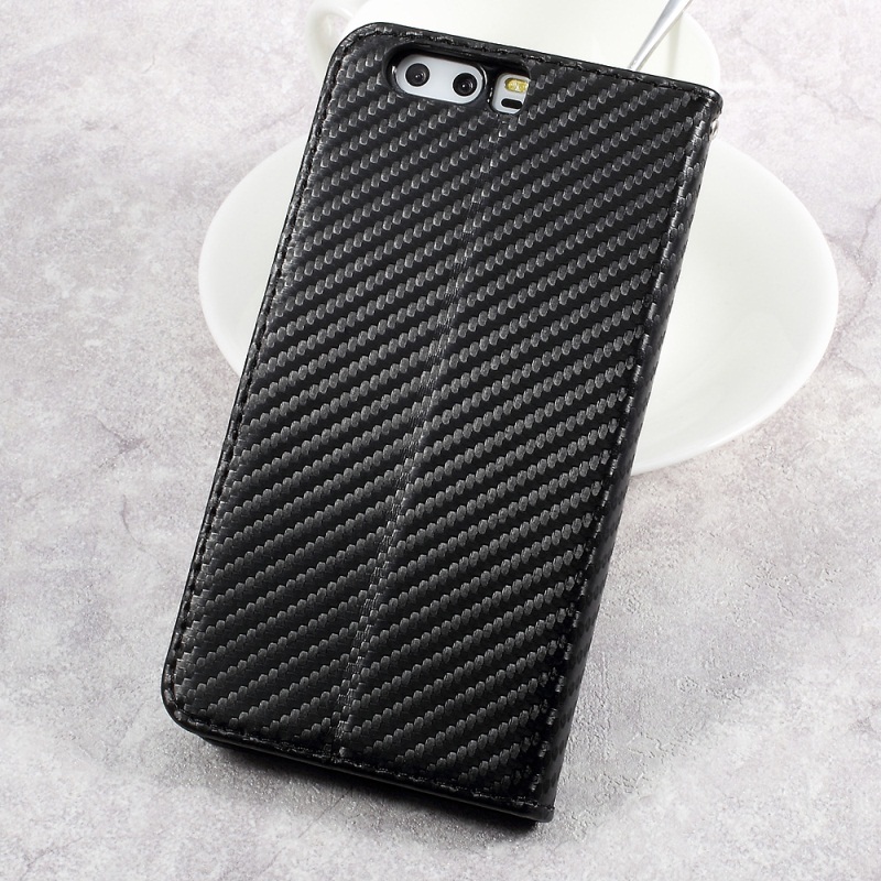 Case Huawei P10 Plus #เคสหนังคาร์บอนไฟเบอร์ ฝาพับมีช่องใส่นามบัตร