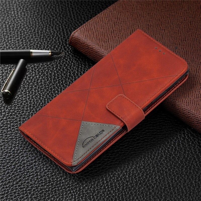 เคส Samsung Galaxy A42 5G #เคสฝาพับหนัง PU มีช่องเสียบ ID บัตรอื่นๆในตัว Geometric Pattern Leather Card Holder Protective