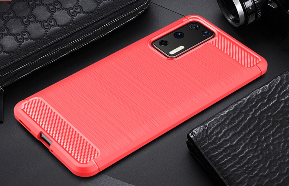 เคส Huawei P40 Pro #เคสคาร์บอนไฟเบอร์ ผิวขัดแปรง Brushered TPU Back Case