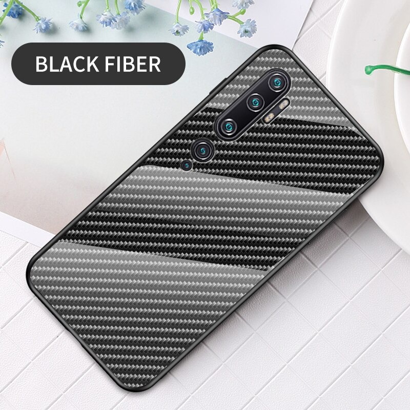 เคส Xiaomi Mi Note 10 Pro #เคสฝาหลัง Gradient Color ลายคาร์บอนไฟเบอร์ Carbon fiber texture Glass Hybrid Soft Silicone Cover