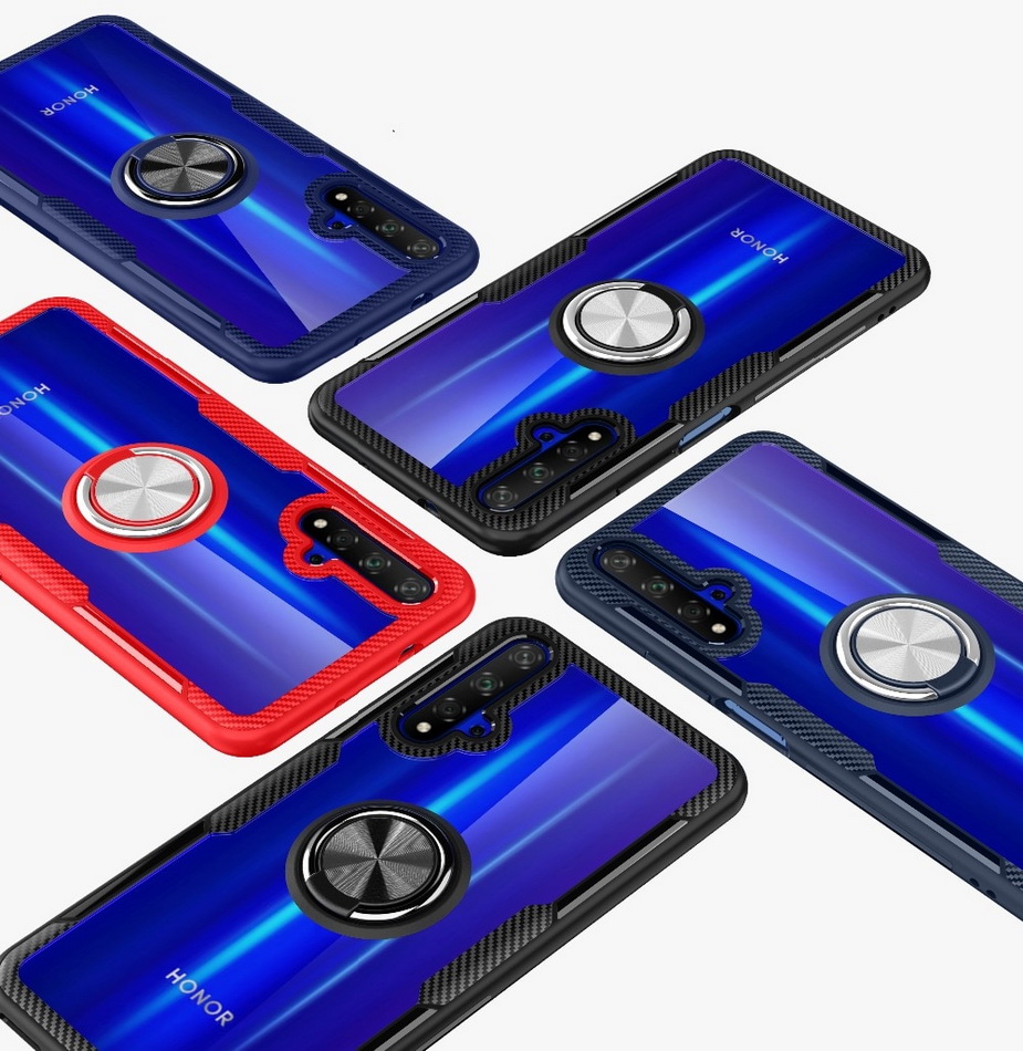 Case Huawei Nova 5T #เคสฝาหลังใสขอบทึบมีแหวนสวมนิ้วโลหะ TPU + PC