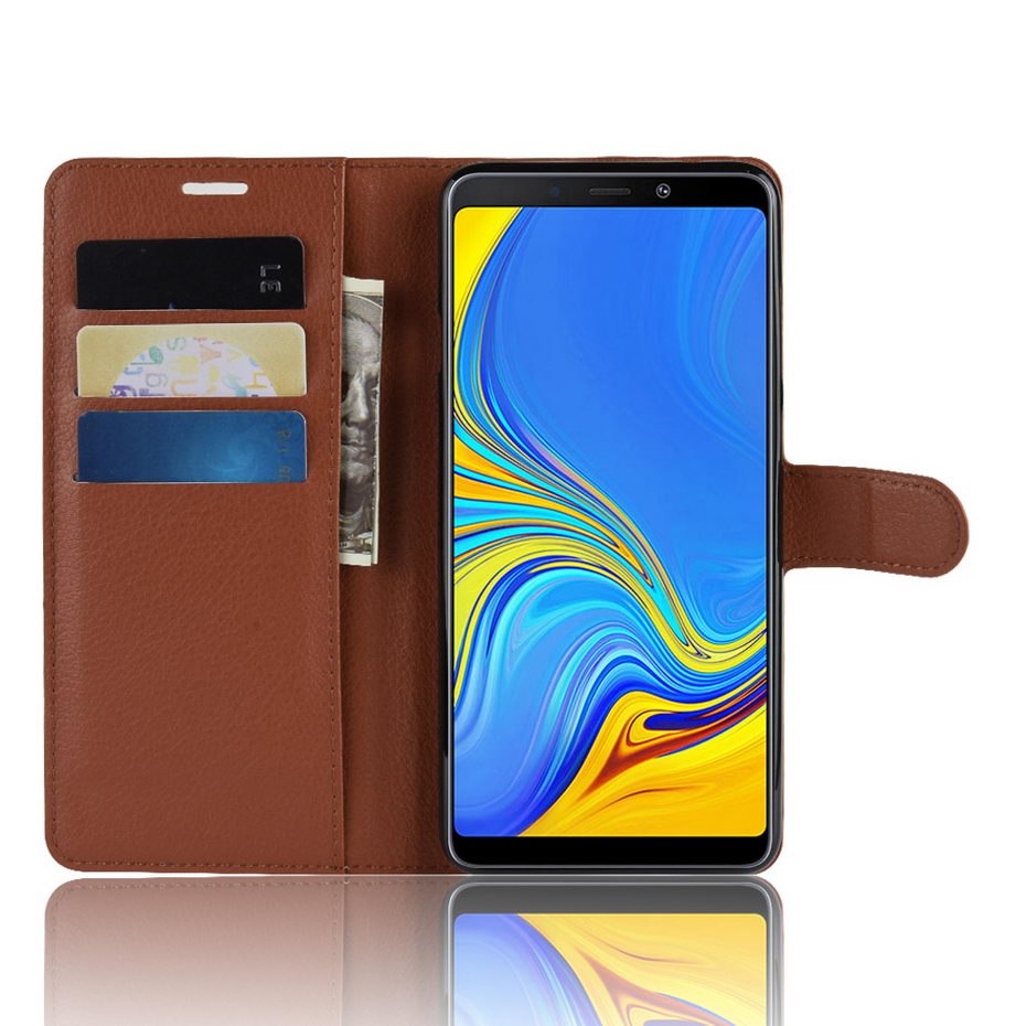 เคส Samsung Galaxy A9 (2018) #เคสฝาพับสไตล์กระเป๋าสตางค์หนัง PU ผิวลิ้นจี่