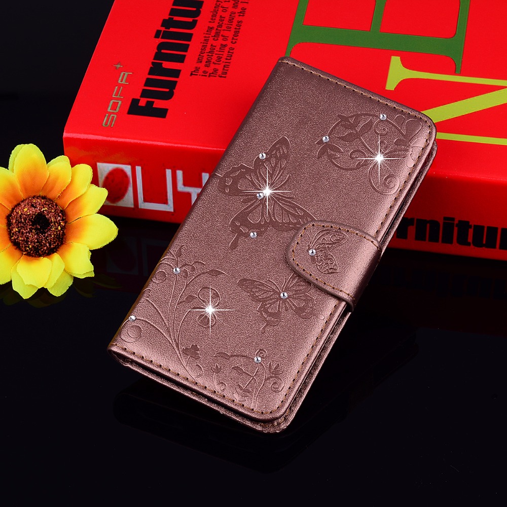เคส Samsung Galaxy A8 (2018) #เคสฝาพับหนัง PU พิมพ์ลายดอกไม้ผีเสื้อประดับ Rhinestone